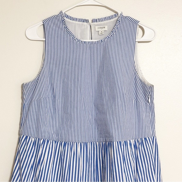 J. Crew Tiered Popover Blue Striped Classic Ruffle Cotton Dress in Cotton Poplin - Picture 5 of 12